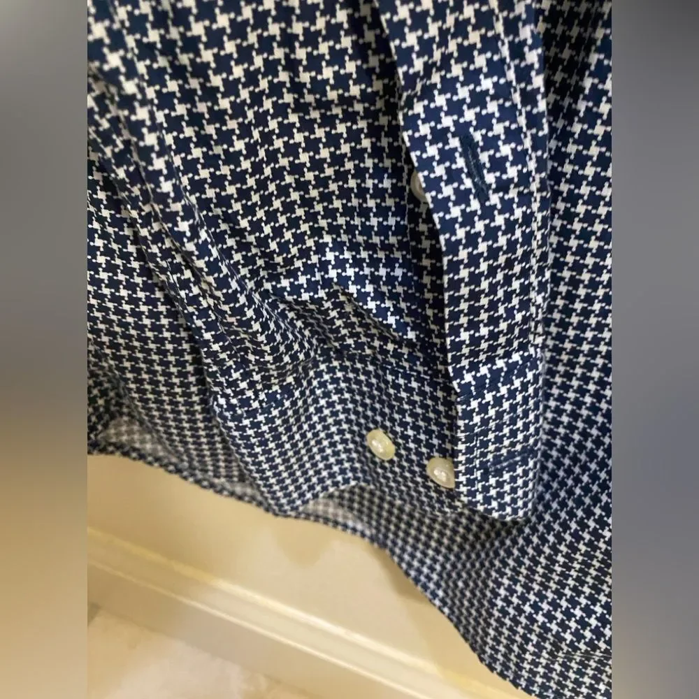 Banana Republic Navy Checkered Gingham Button Down Dress Shirt Men's Sz LT